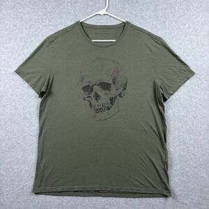 John Varvatos T Shirt Mens Large Green Graphic Skull Slub Cotton Distressed Crew